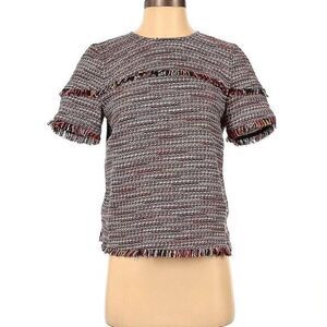 Laundry by shelli segal short sleeve tweed fringe top blouse Small